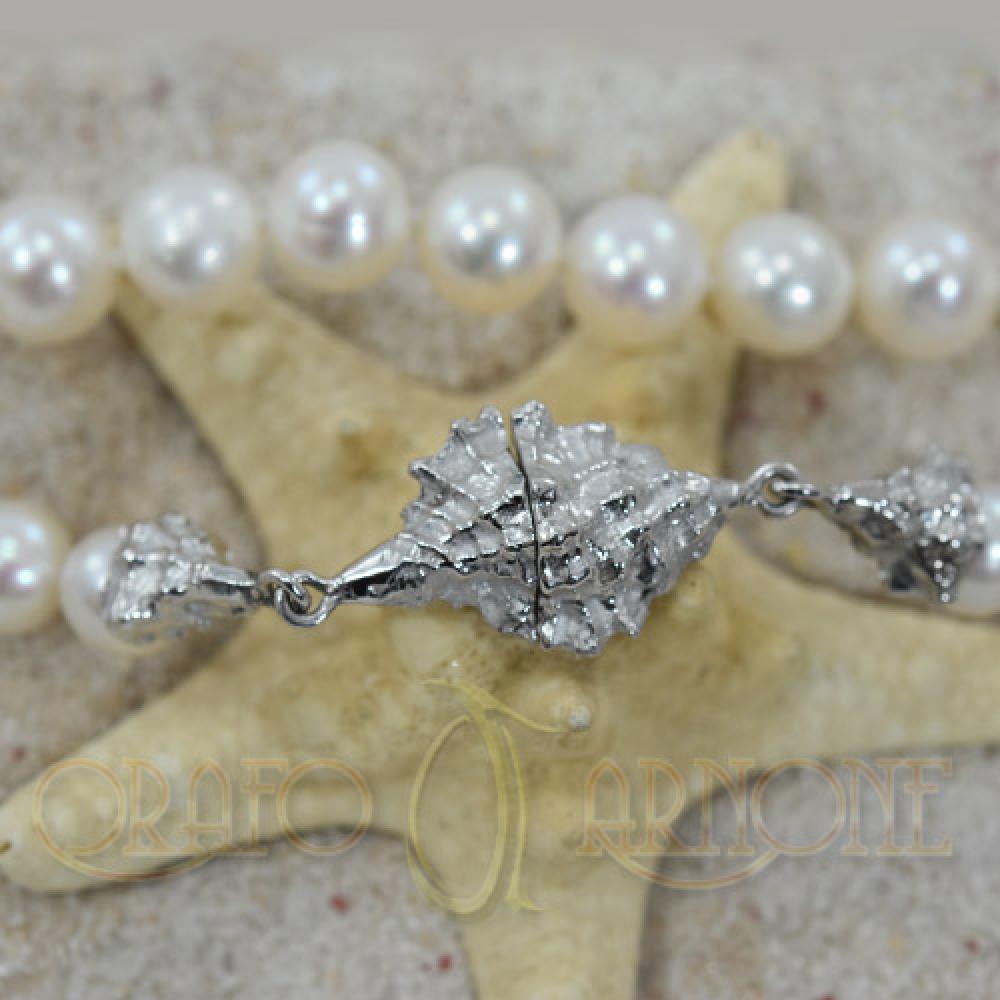 Collana perle mm 7/7.5 e chiusura oro conchiglia 